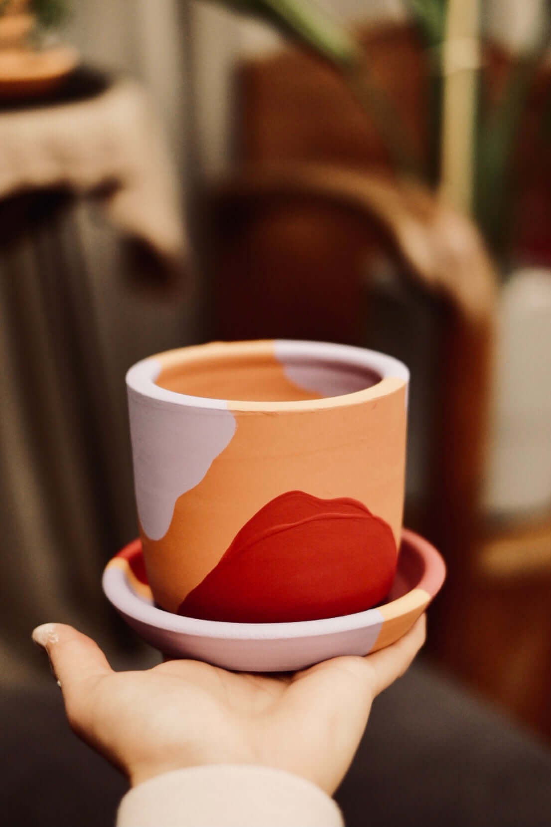 Terracotta Silindir Saksı+Tabak • Kırmızının Tonları