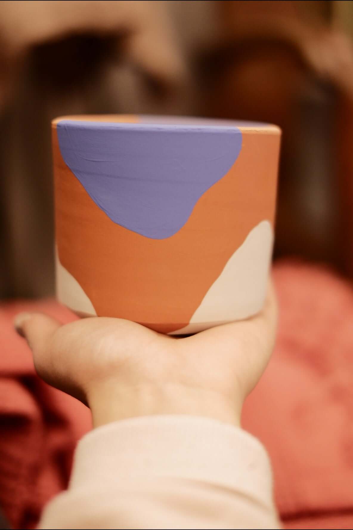 Terracotta Silindir Saksı+Tabak • Mavi Lila