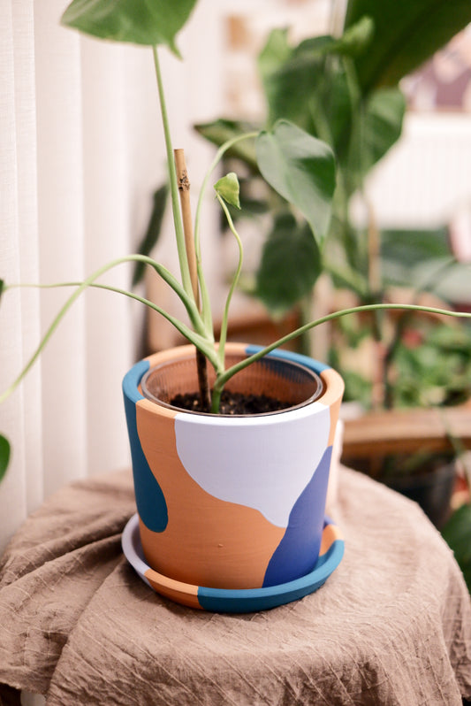 Terracotta Silindir Saksı+Tabak • Mavinin Tonları
