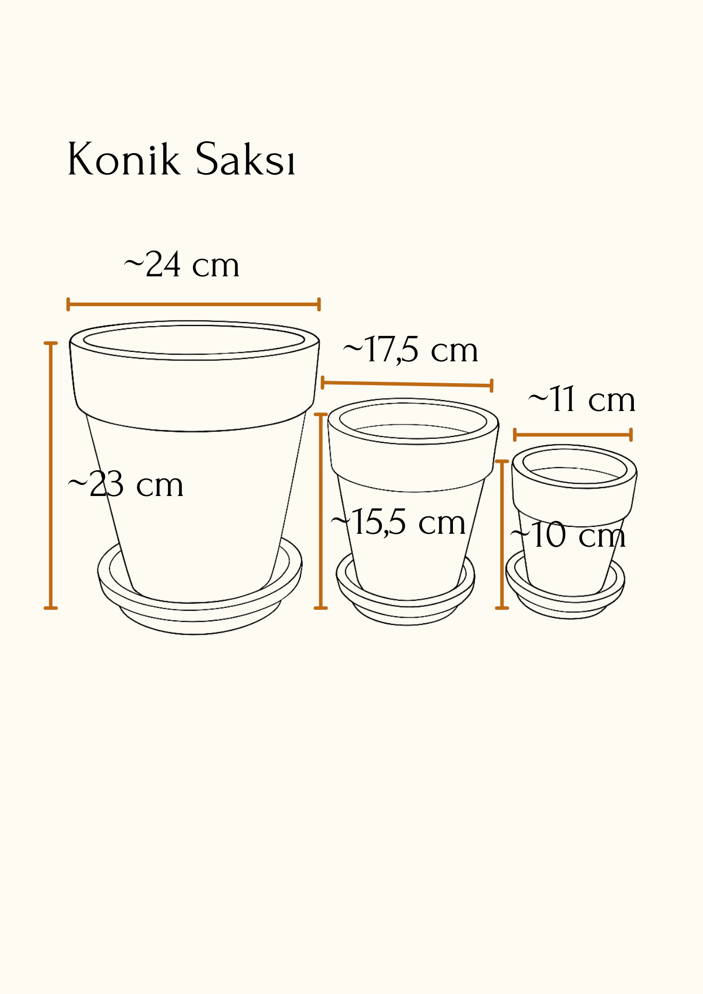 Terracotta Konik Saksı+Tabak • Siyah Beyaz Abstract
