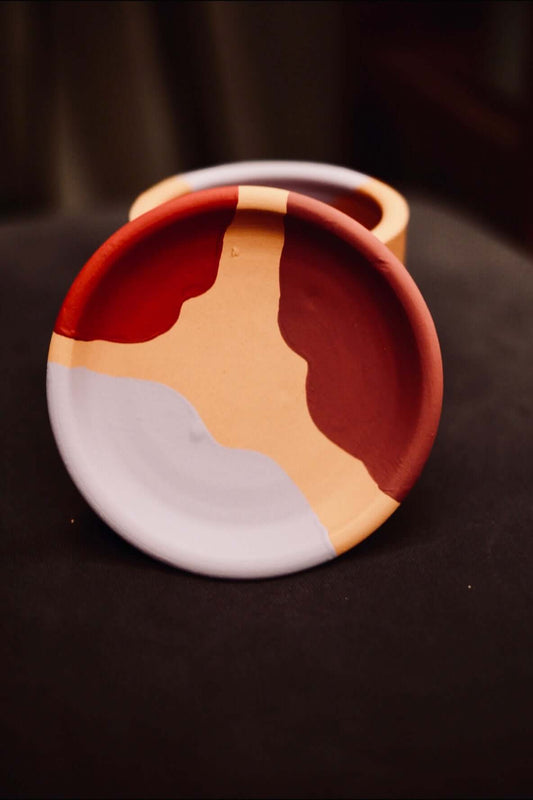 Terrakotta-Zylinder-Blumentopf + Teller • Rottöne