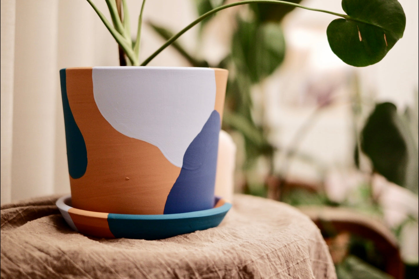 Terracotta Silindir Saksı+Tabak • Mavinin Tonları