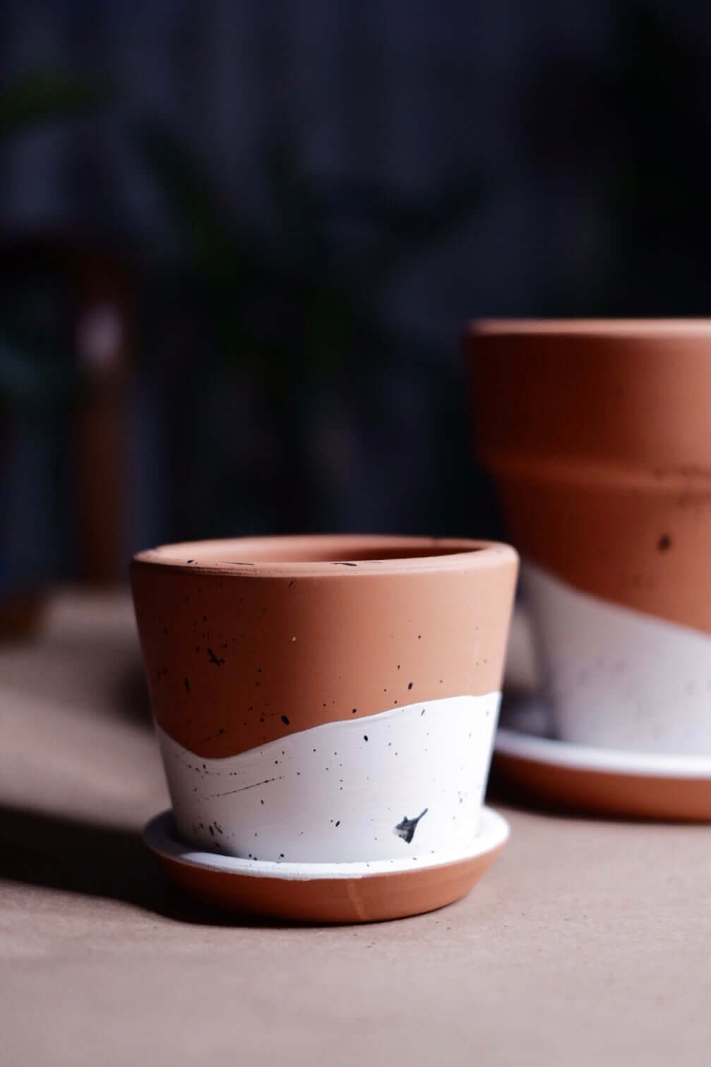 Terracotta Savana Saksı+Tabak • Siyah Beyaz Benekli
