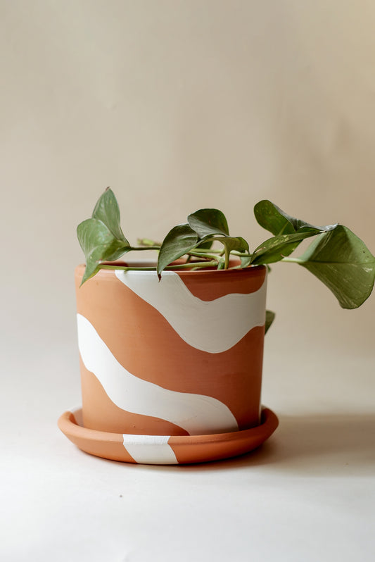 Terracotta Silindir Saksı+Tabak • Bohem Beyaz