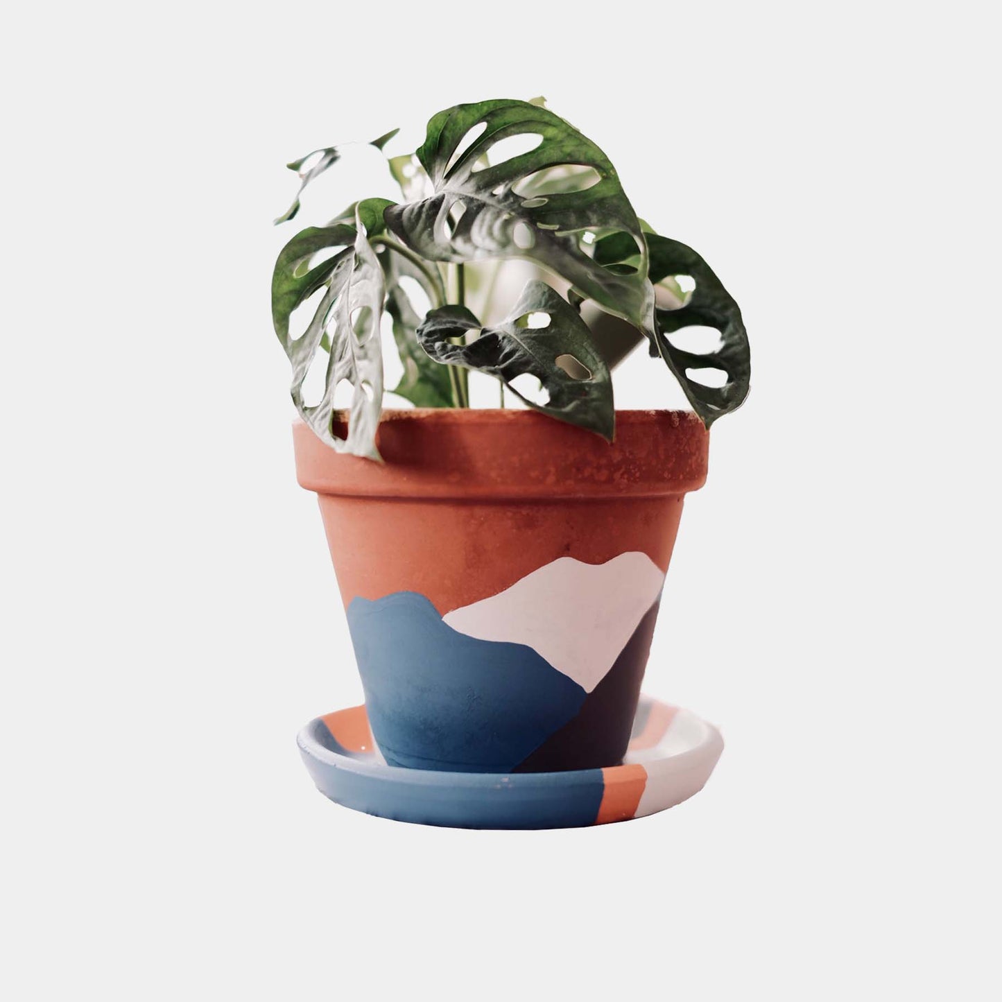 Konischer Blumentopf aus Terrakotta + Teller • Blaugrau