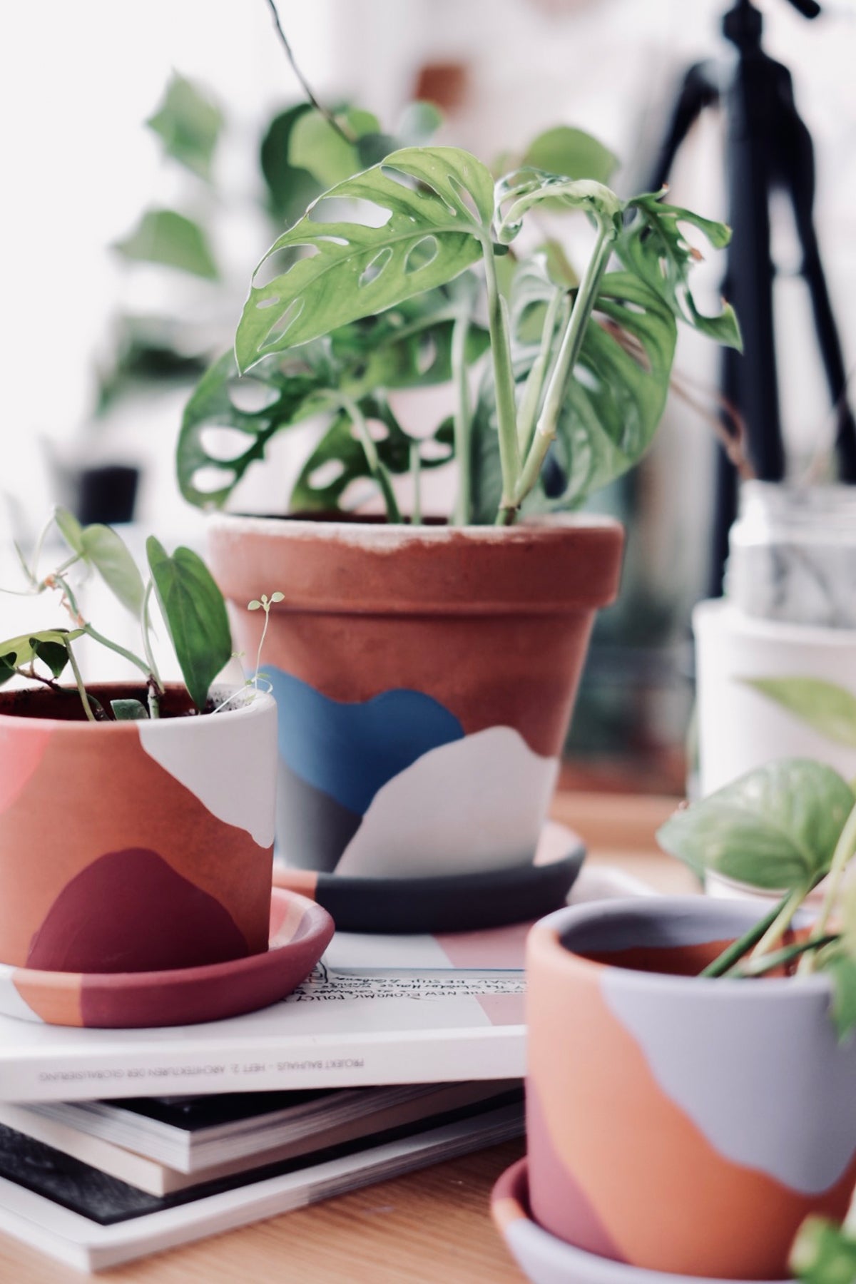 Konischer Blumentopf aus Terrakotta + Teller • Blaugrau