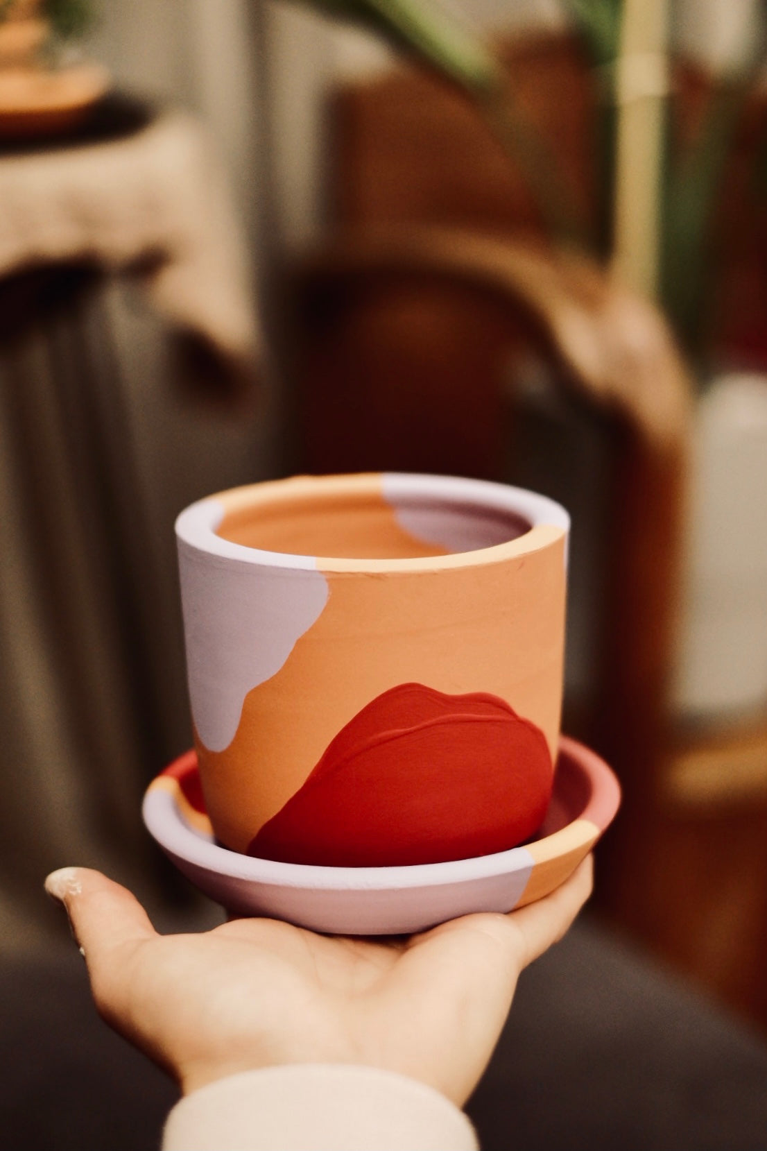 Terracotta Silindir Saksı+Tabak • Kırmızının Tonları