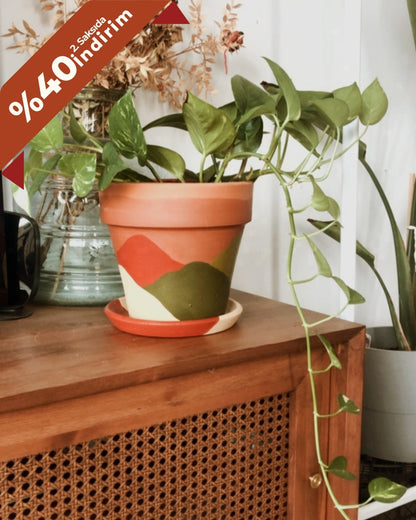 Konischer Blumentopf + Teller aus Terrakotta • Abstrakt Nr. 03