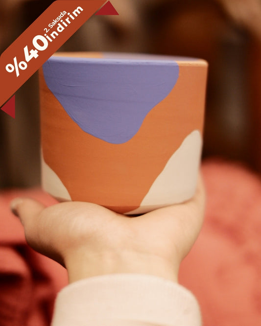 Terracotta Silindir Saksı+Tabak • Mavi Lila