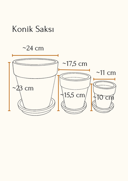 Terracotta Konik Saksı+Tabak • Abstract Mavi