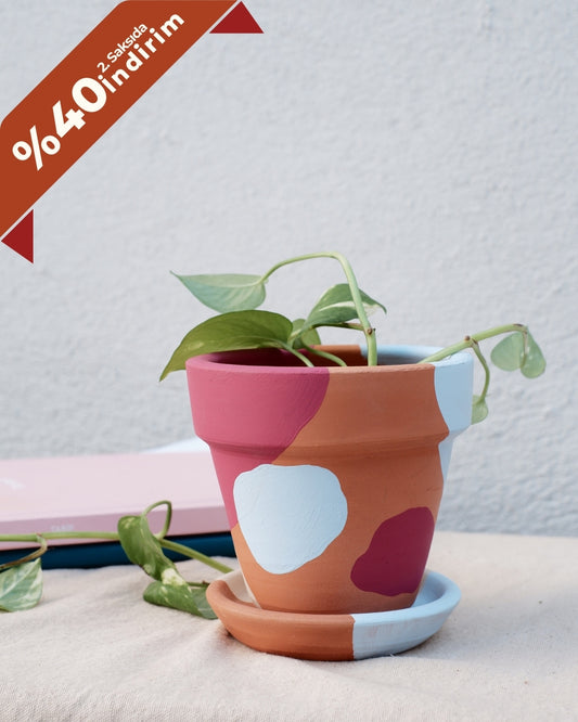 Konischer Terrakotta-Blumentopf + Teller • Kirschblau