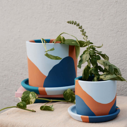 2li Set Terracotta Saksı+Tabak • Mavinin Tonları