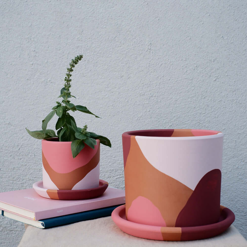 2li Set Terracotta Saksı+Tabak • Pembenin Tonları ( Küçük + Orta Boy )