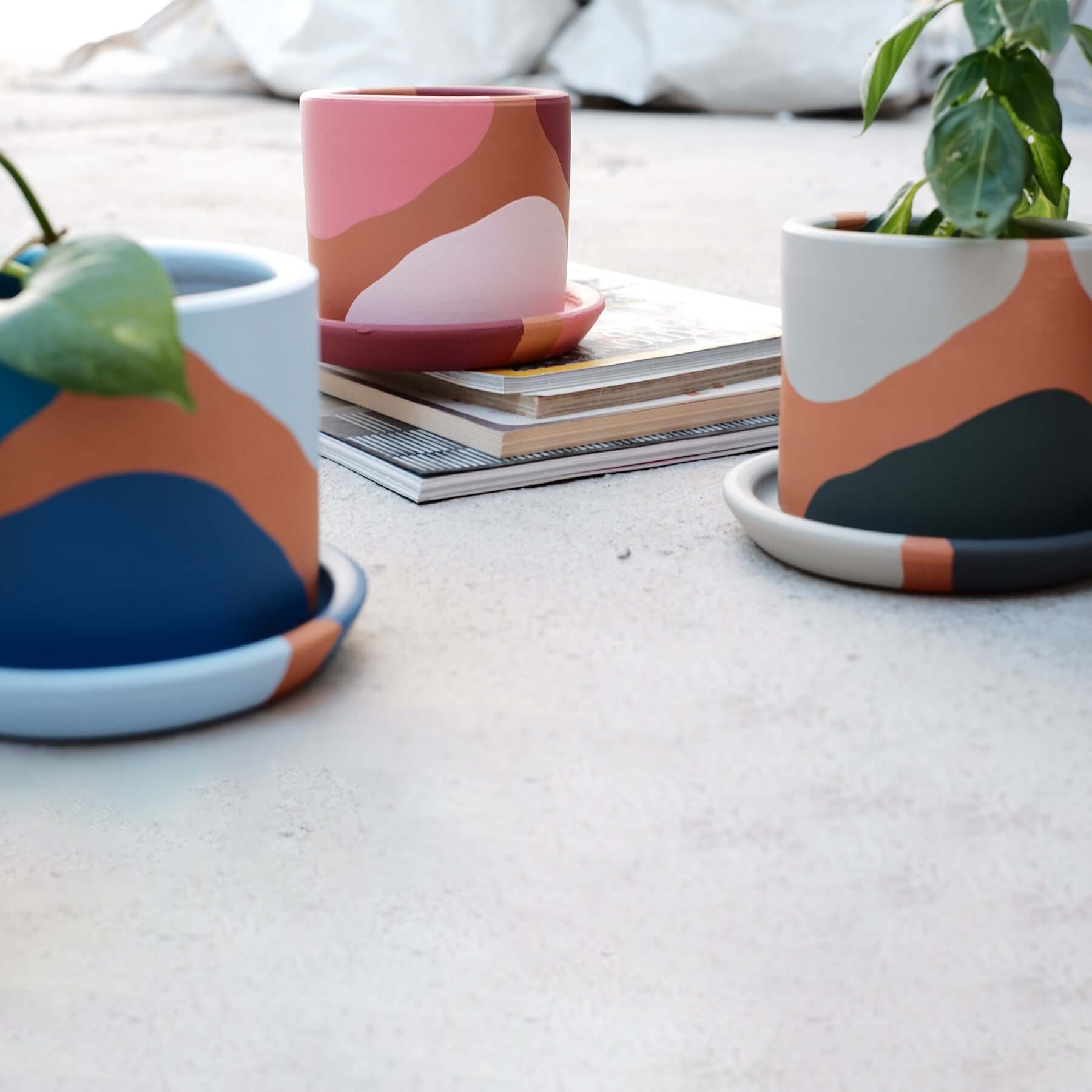 3lü Set Terracotta Saksı+Tabak (3 x Küçük Boy Silindir Saksı)